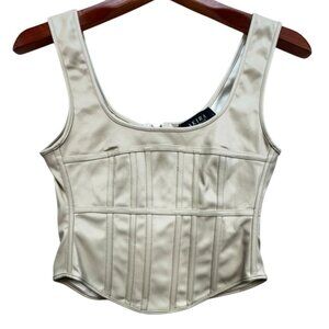 Akira Womens Faux Leather Corset Top S Beige Zip Back Going Out